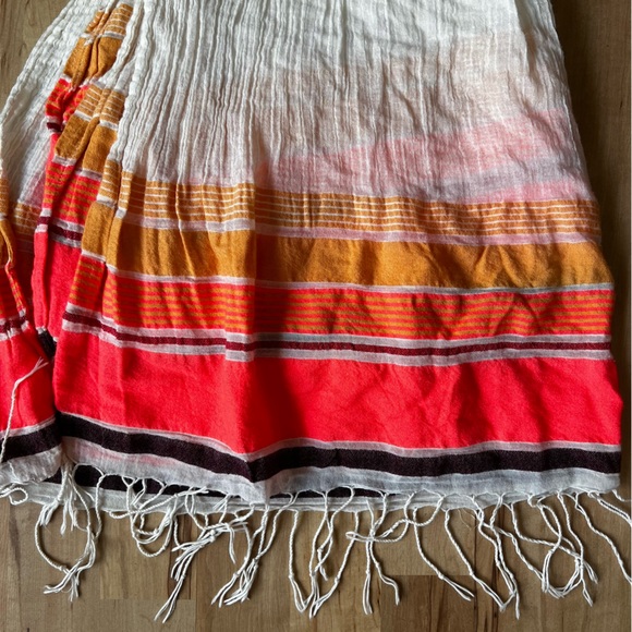 Oversized Bright Neon Crepe Fringe Stripe Scarf - Picture 2 of 6